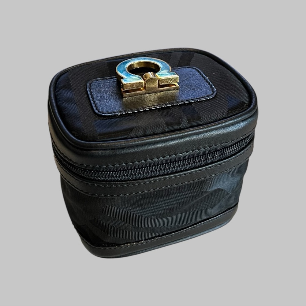 Salvatore Ferragamo Black Travel Vanity Bag with Gold Accent